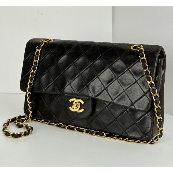 CHANEL Handbags - Chanel Vintage Classic Double Flap Bag Quilted Black Leather
